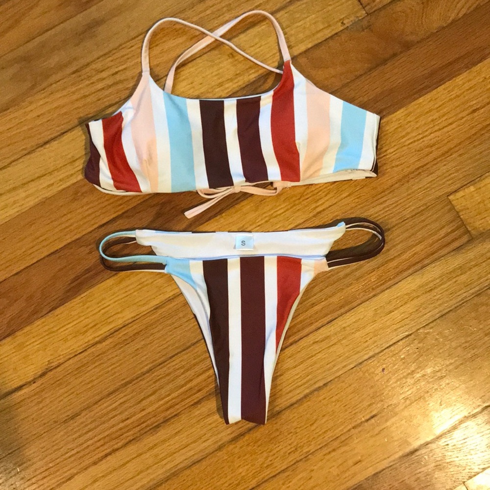 Striped two piece swimsuit